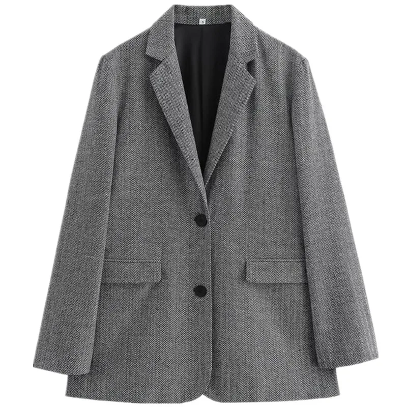 가을 겨울 신상 여성 패션 혼합 소재 긴 소매 스트레이트 컷 라펠 수트 재킷 다용도 클래식 스타일