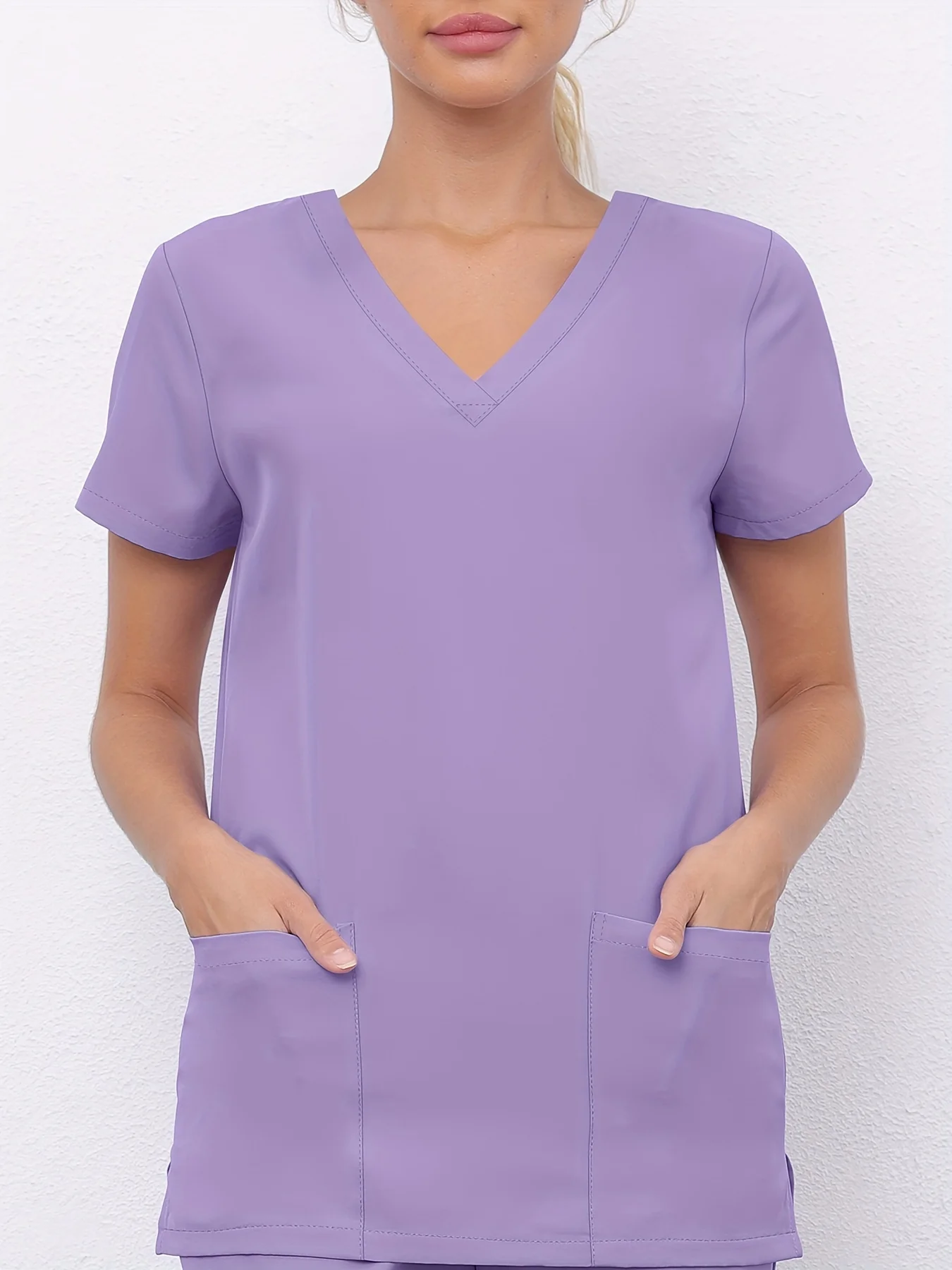 2025 Women's Scrub Top with Elastic Waistband, Breathable Nurse Uniform Workwear Pocketed Shirt Female Clothing Nurse Blouse