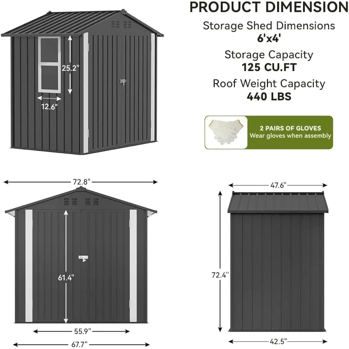 Weatherproof Galvanized Steel Shed with Window and Ventilation for Garden Tools Lawn Mower Storage Secure Double Doors Durable B - view 2