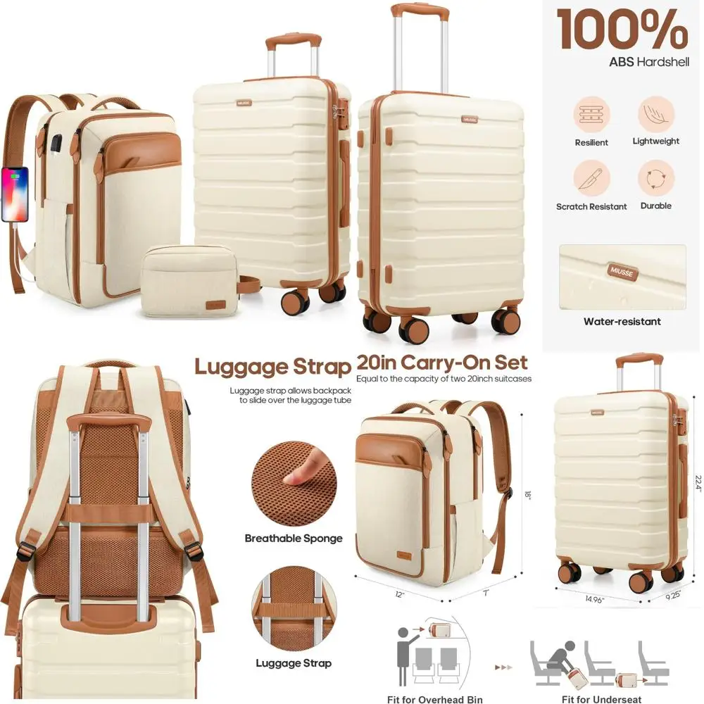 

3-Piece Hardshell Luggage Set - 20 Inch Carry-On Approved, TSA Lock, Unisex Suitcase for Travel