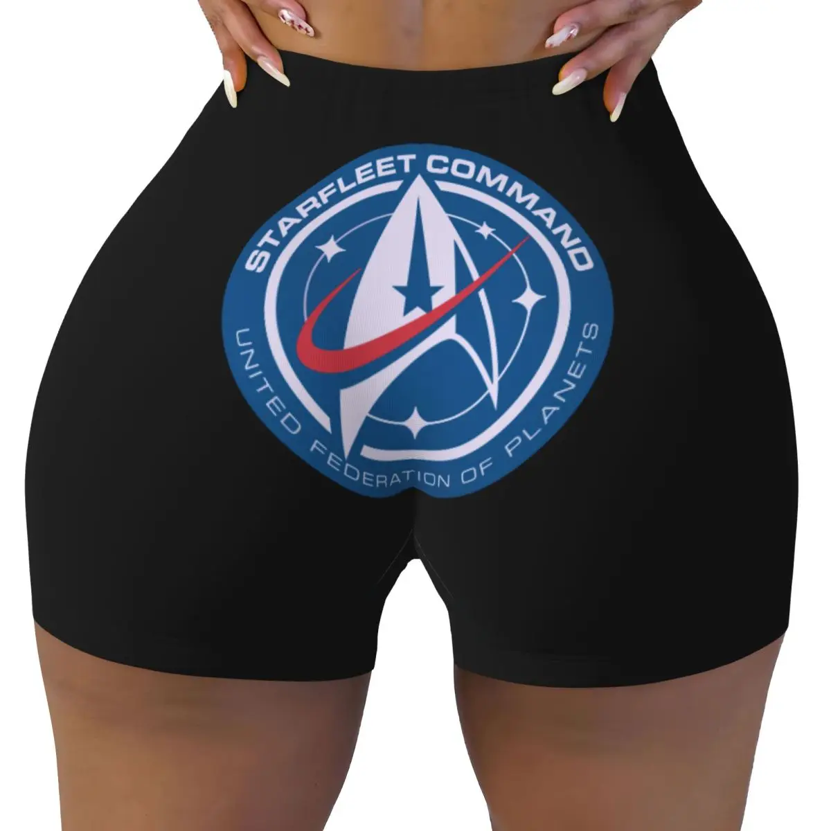 

Custom Star Treks Biker Running Workout Shorts Women Science Fiction TV Series Athletic Gym Yoga Shorts