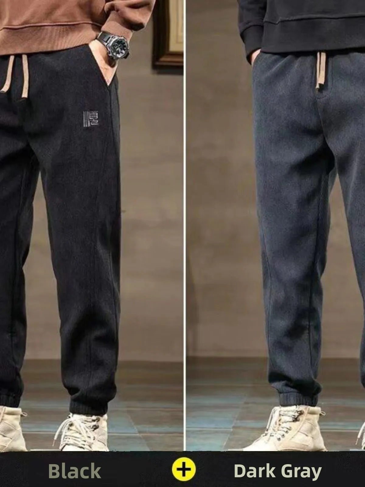 

Мужские повседневные брюки из утолщенного хлопкового вельвета, зимние, осенние, молодежные, длинные брюки-харланы