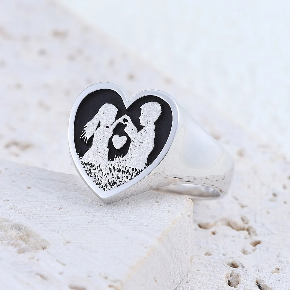 الرجال والنساء على شكل قلب مجنون للحب تخصيص الشعارات الأخرى خاتم فضة الاسترليني #3