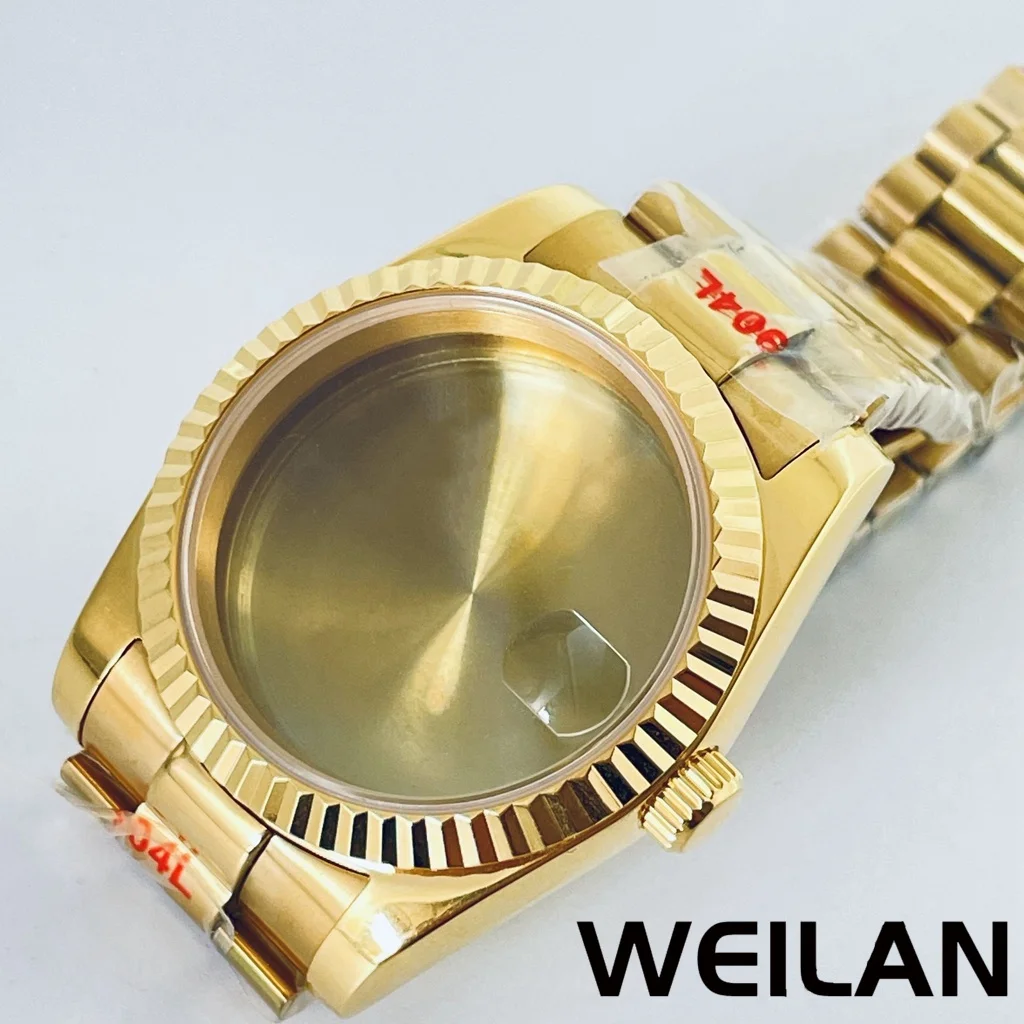 36mm 40mm Suitable For NH34, NH35, NH36, NH70，NH72，ETA 2824，PT5000 Gold Case With Presidential Bracelet sapphire Glass Crystal