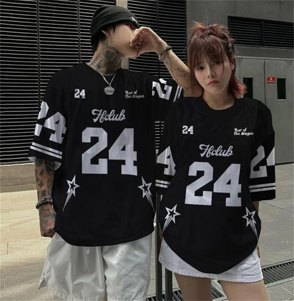 Number Letter Printed Jersey T-Shirt Fan Culture Shirt Men's T-Shirt Street Short Sleeved High Street Hip Hop Oversize T Shirt image 5