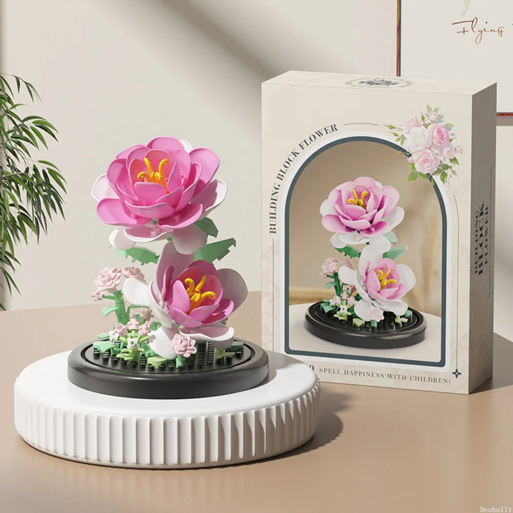 DIY MOC Eternal Flower Dust Cover Tulip Rose Sunflower Succulent Garden Micro Building Blocks Set Kit Home Ornament Gift for Her - view 4