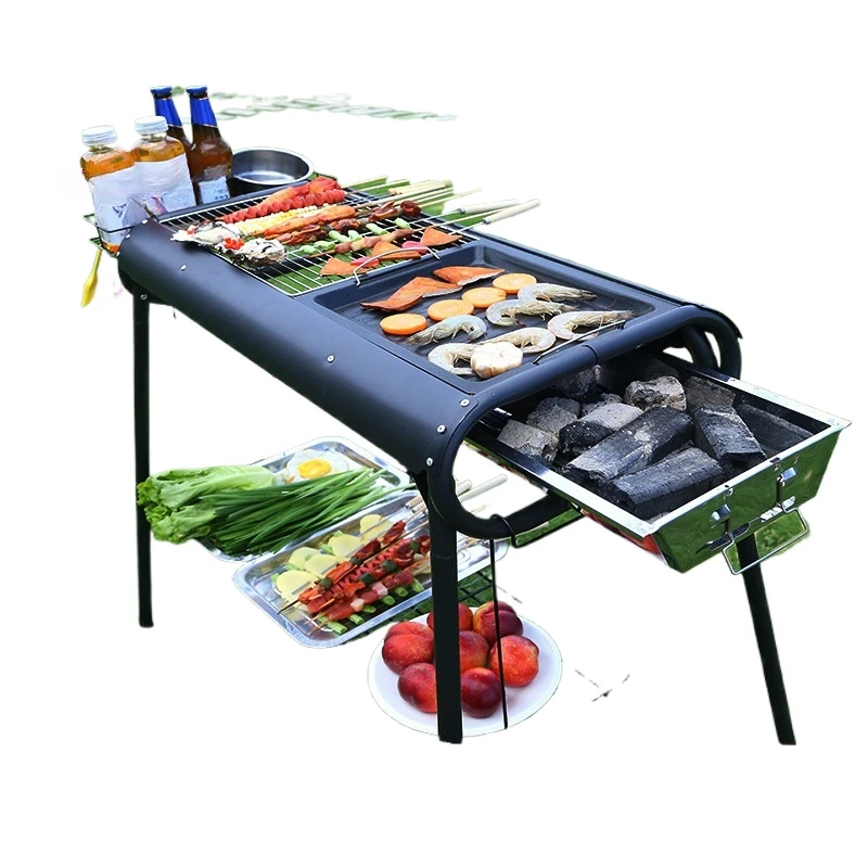 For D6D Thick Stainless Barbecue Grill Outdoor Portable Barbecue Grill Charcoal Grilled Durable Smoke-Free Multi-Function