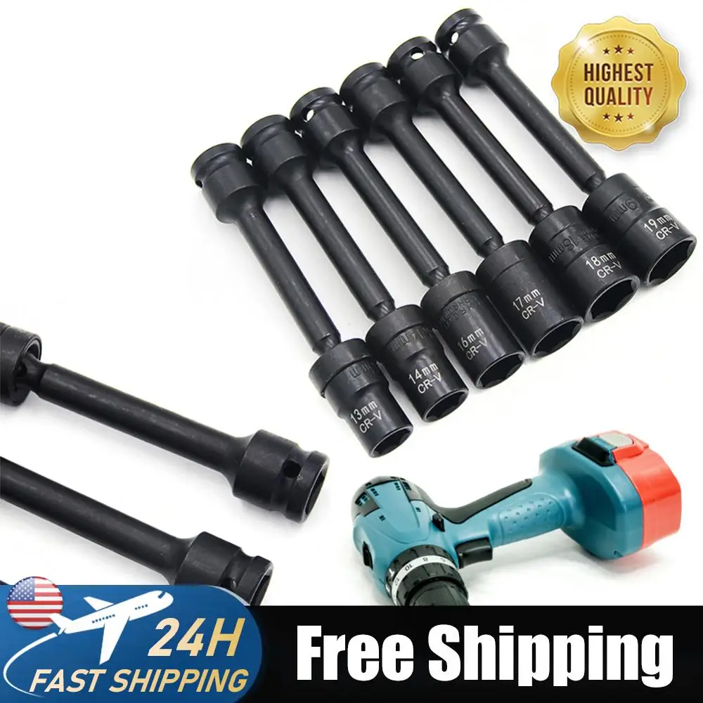 

7pcs 1/2-Inch Drive Socket Extensions 12/13/14/16/17/18/19mm Impact Driver Extension Bar Set Hardened Chrome Vanadium Steel