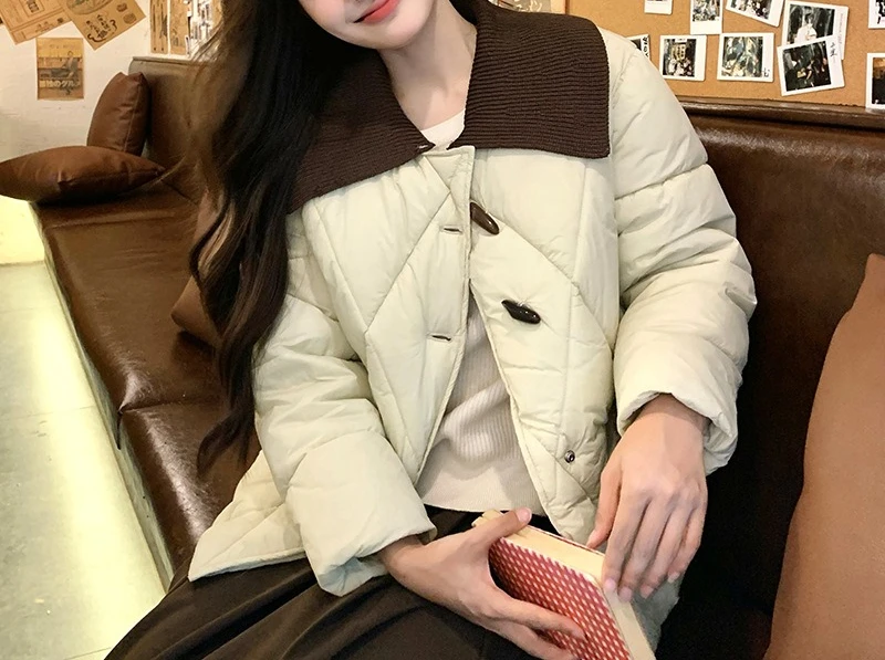 الخريف والشتاء أزياء القرن زر أسفل القطن المرأة قصيرة محبوك طوق سستة #5