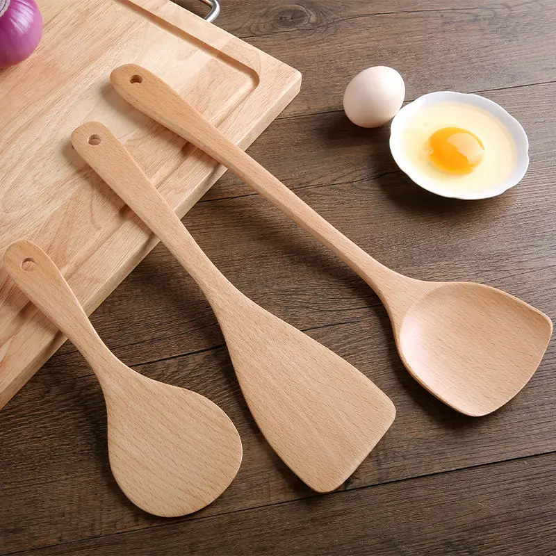 Kitchen Accessories Wooden Shovel Beech No Paint No Wax Non-stick Pan Eco-Friendly Cooking Anti-scald Handmade Kitchen Utensils