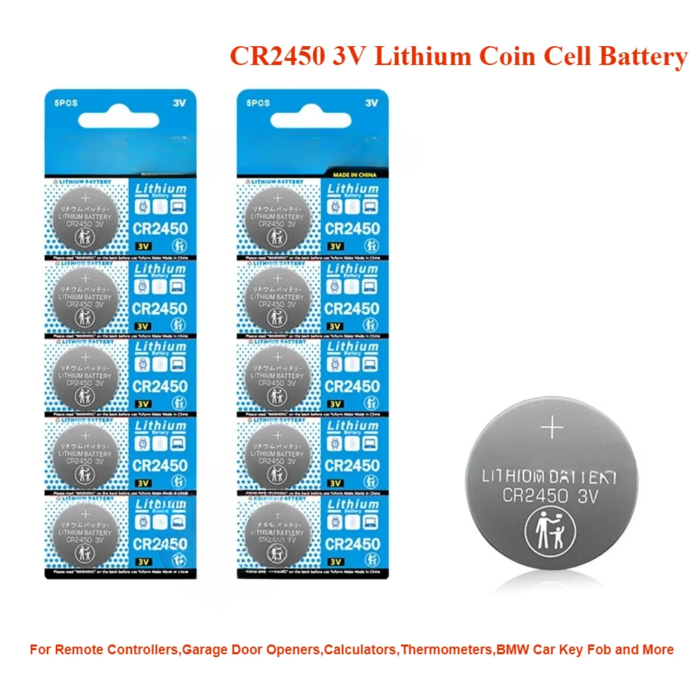 

For Remote Controllers,Garage Door Openers,Calculators,Thermometers,BMW Car Key Fob and More CR2450 3V Lithium Coin Cell Battery