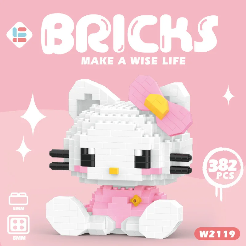 Hello Kitty Kuromi Melody Building Block Sanrio Anime Figure Kuromi Assembled Toys Decorative Ornament Model Dolls for Gifts