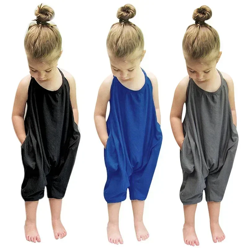 New Baby Halter Jumpsuit Girls Summer Sleeveless Bodysuit Europe and the United States Clothes 3-5-6Y Trend