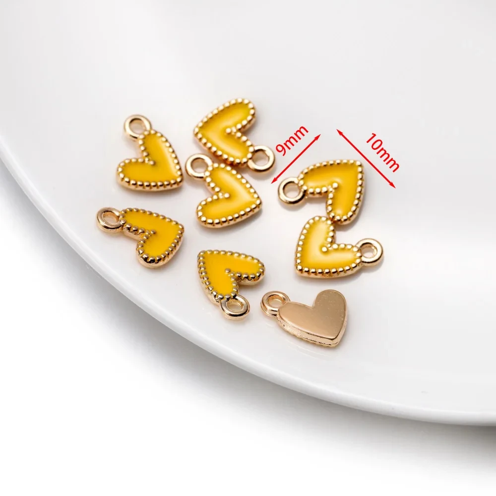 50Pcs 9x10mm Small Colorful Alloy Heart Charms Cute Love Pendants For DIY Bracelet Necklaces Jewelry Making Accessories