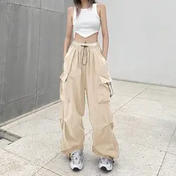 Calça Hip Hop feminina cargo com bolsos, calça larga larga larga, cintura alta, moda coreana, bf, moda de verão, nova moda streetwear