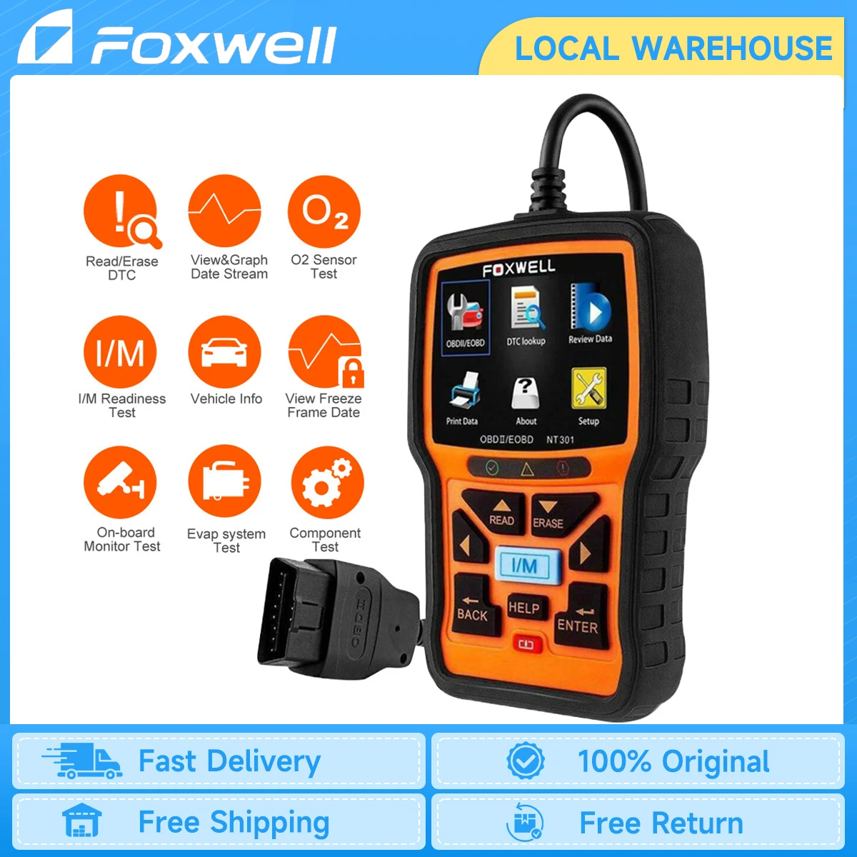 FOXWELL NT301 OBD2 Scanner Check Engine Code Reader Professional Mechanic ODB 2 Automotive Scanner Car Diagnostic Tool PK ELM327