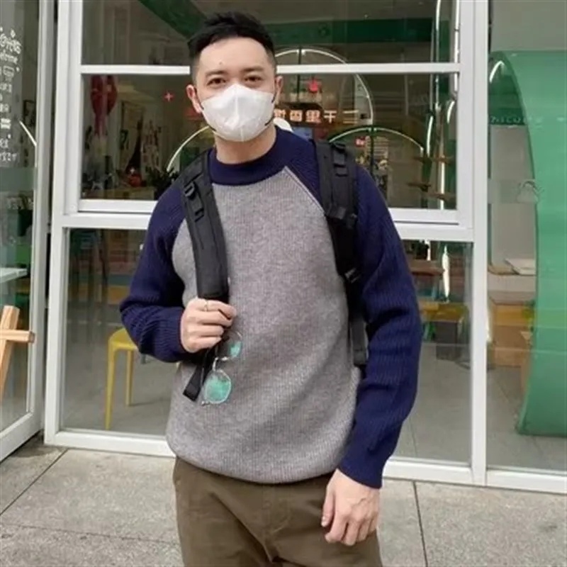 

High-End Men's Sweater oulder Design Thi round Ne Casual Cotton Blend Color Blo Sli Comfortable Breathable