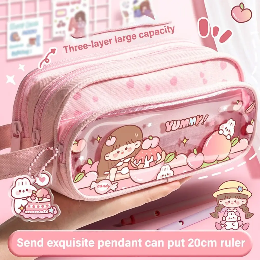 Fashion Three-Layers Pen Bag Waterproof Portable Stationery Bag Transparent Pencil Box Students Gift