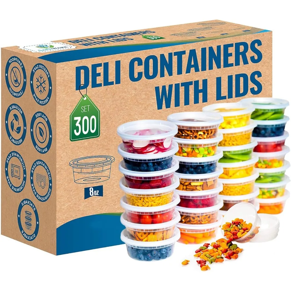 مجموعة حاويات سلايم محكمة الغلق ومضادة للتسرب - قابلة لإعادة الاستخدام، تخزين، يمكن التخلص منها، إعداد الوجبات، آمنة للطعام