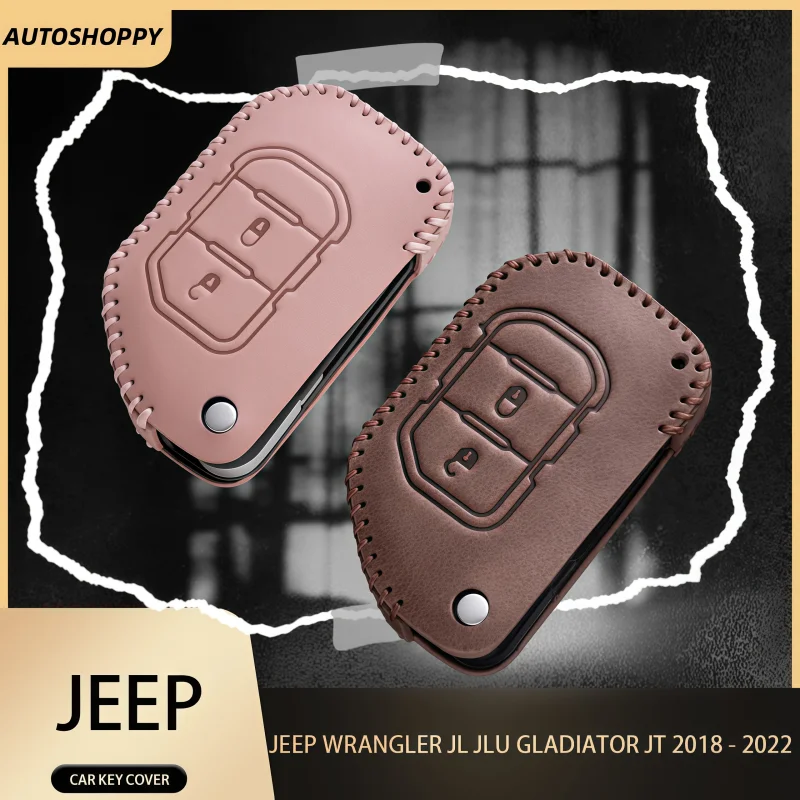 

Oli Leather Key Shell Fob Holder Cover Remote Protector Case for Jeep Wrangler JL TJ Gladiator JT 2018 2019 Keychain Protector