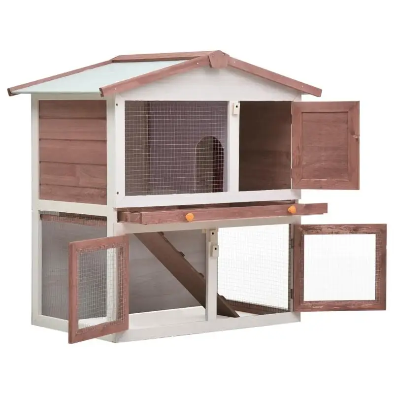 

Outdoor Rabbit Hutch 3 Doors Brown Wood Rabbit Cage for Garden Small Animal Supplies Pet House Farm Animals Supplies