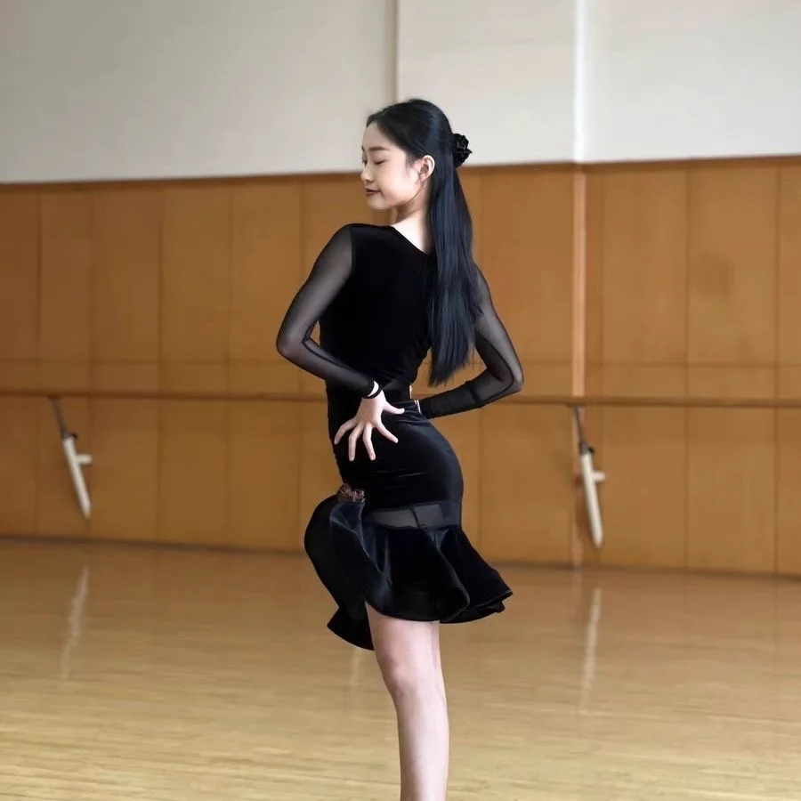 latin dance dress woman competition dance shirt skirt long sleeve Dance wear perform Latin suit stage custom 2025 suit