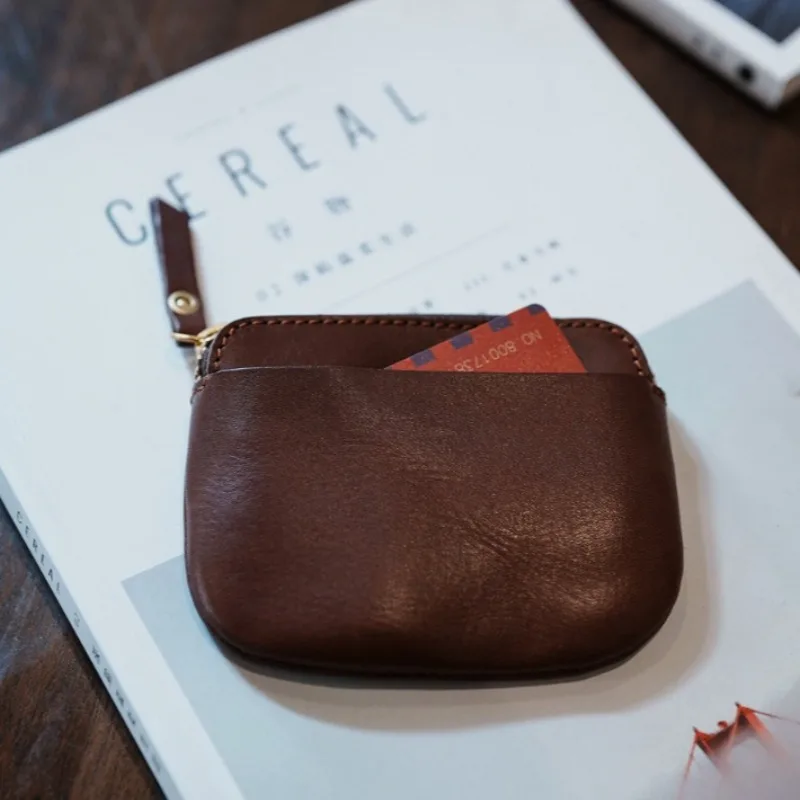 Mini Lipstick Bag Retro Niche Soft Leather Portable Ultra Thin Card Holder Women Coin Purse Handheld  Storage Pouch Daily Carry