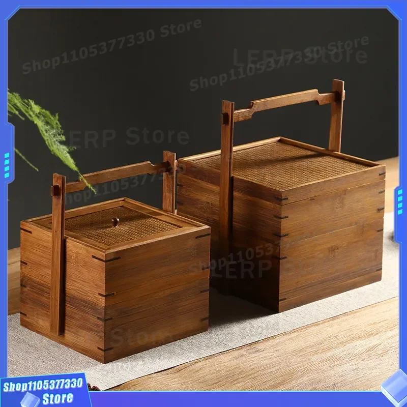 Solid Wood Fruit Plate With Lid Divided Grid Storage Box For Dried Fruit Candy Sugar Wedding Supplies Tea Set Accessories