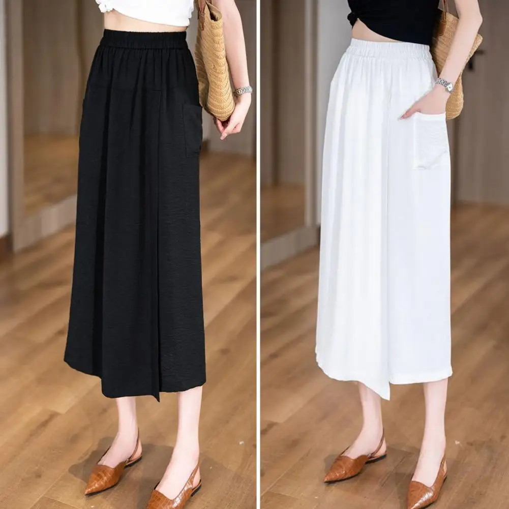 Summer New Style Korean Women Big Hem Skirt Trousers Pleated Chiffon Trousers High Waist Pants Casual Wide Leg Pantalones Daily