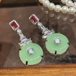 Women Hetian Jade Ping'an Buckle Jade Earrings 2024