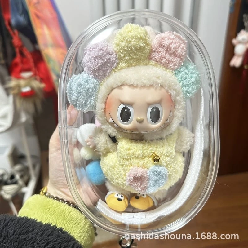 

New Hot Sale Labubu Monsters Vinyl Doll Bag Cotton Doll Out Bag Plush Doll Dust Drying Doll Bag 15cm Labubu Doll Cute Girl Gift