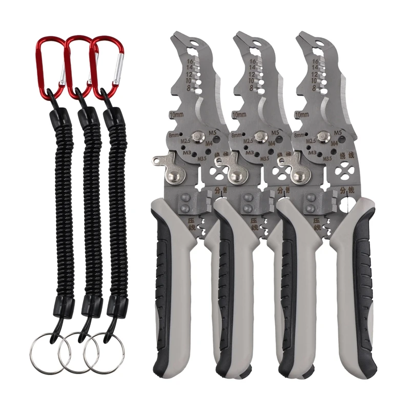 3Pcs Multifunctional Elbow Wire Stripping Pliers With Spring Keychain, Multifunctional Elbow Wire Stripping Pliers