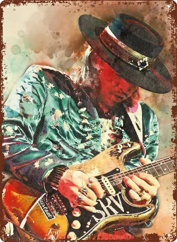 Stevie Rock Ray Vaughan Music Poster 8 x 12 Inches - Vintage Funny Metal Tin Sign for Home Bar Pub Garage Decor