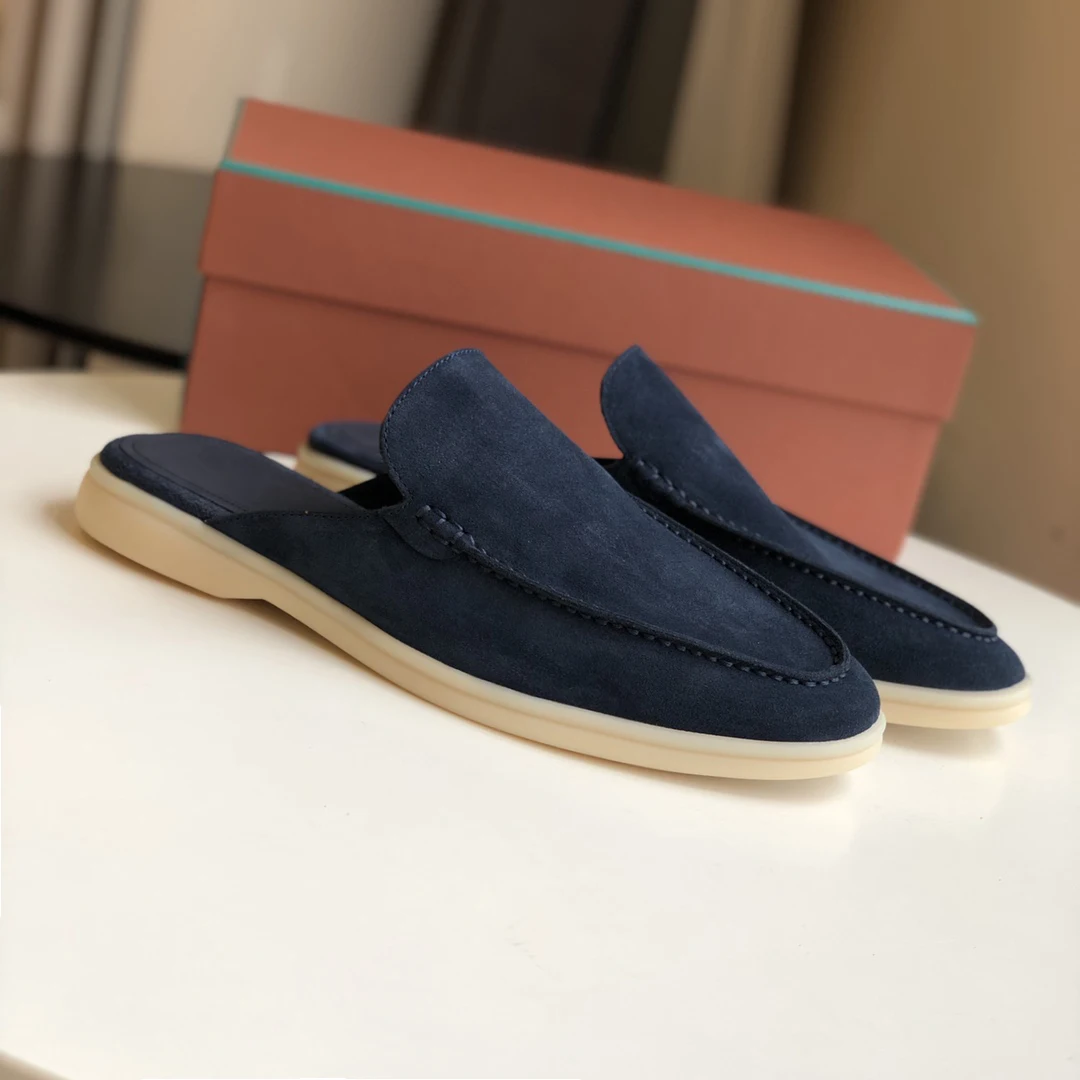 DONNAIN Minimal Slip-on Mules Women Men Luxury Suede Leather Handmade Stitching Moccasins Cozy Top Quality Flat Female Shoes