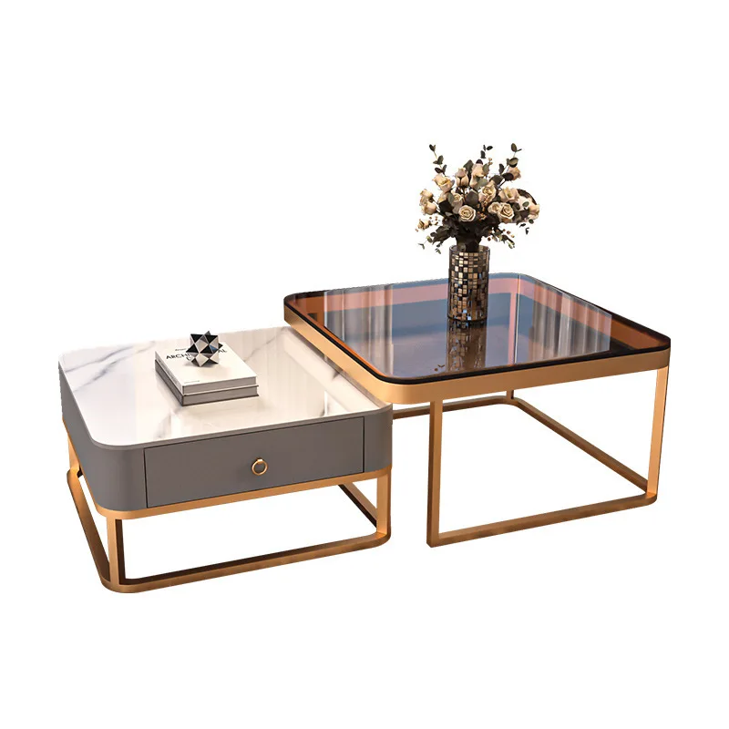 

# Yu Factory Sales Luxury Glass Square Coffee Table Combination Retractable Coffee Table Marble Tea Table