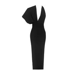 Women's Bandage Maxi Sexy One-Shoulder Long Evening Party Runway Elegant backless Deep V Neck Orange Floor-length Dresses