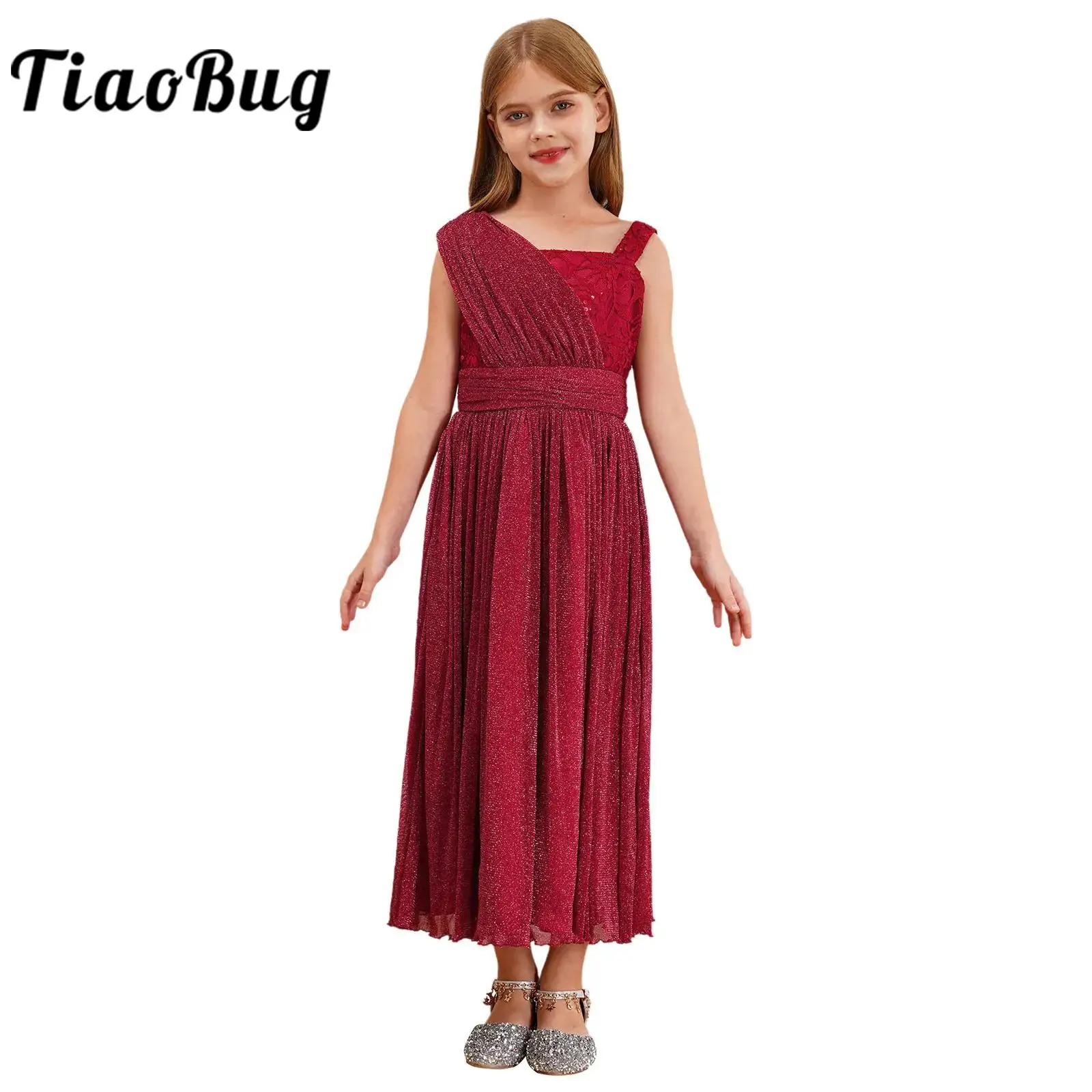 Elegante Mädchen Kleid Kinder Blumen mädchen Kleidung Hochzeits feier Kleider glänzende Spitze Vestido ärmellose Kommunion Prinzessin Kleider