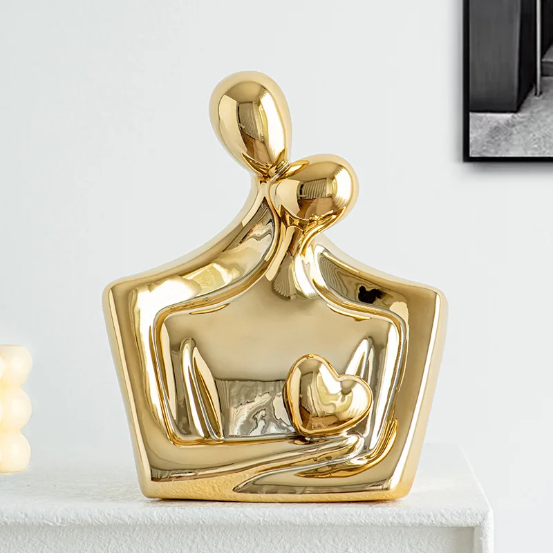 

Позолоченные керамические абстрактные фигурки пары, миниатюры, минималистичные креативные художественные украшения, украшения, ремесла Аксессуары для домашнего декора