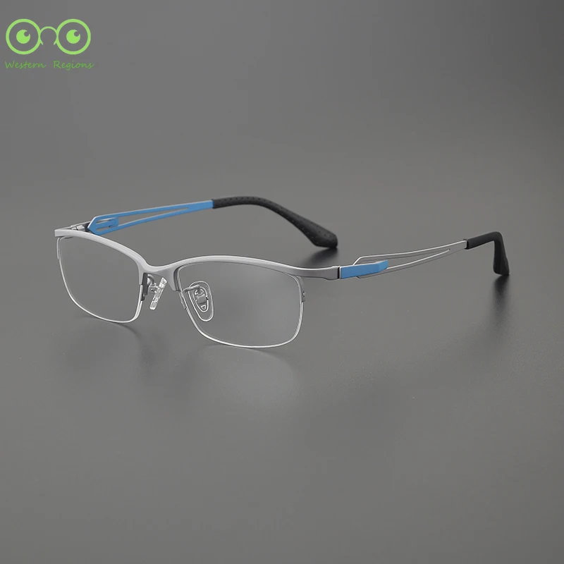 إطار نظارات جديد بنصف إطار للسفر في الهواء الطلق للرجال والنساء، إطار تيتانيوم أدبي متعدد الاستخدامات مع ضوء أزرق