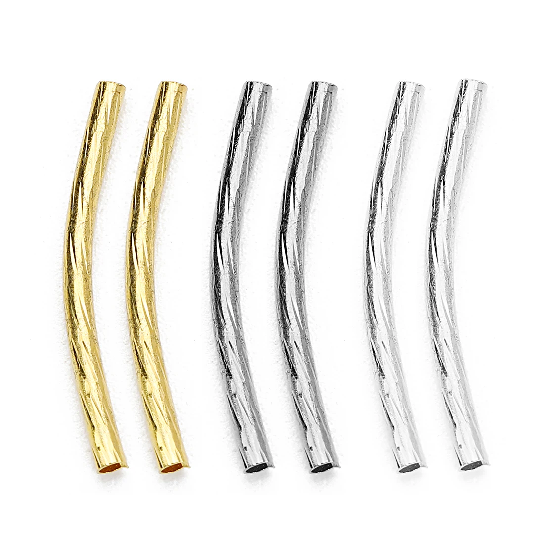 

SAUVOO 100pcs/lot Long Curved Tube Beads Metal Stripe Texture Spacer Beads Connectors For DIY Jewelry Making Necklace Bracelet