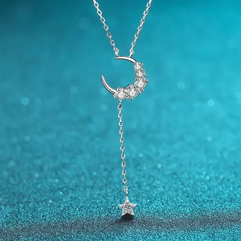 Starry and Moon Pendant 0.4ct Moissanite Popular Ins Platinum PT950 Necklace for Women Jewelry Lightweight Comfort Fit