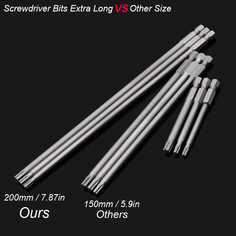 Magnetic Torx Bit Extra Long 200mm Screwdriver Set Security Tamper Proof Star For Electric Power Drill Screw Driver Hex Shank