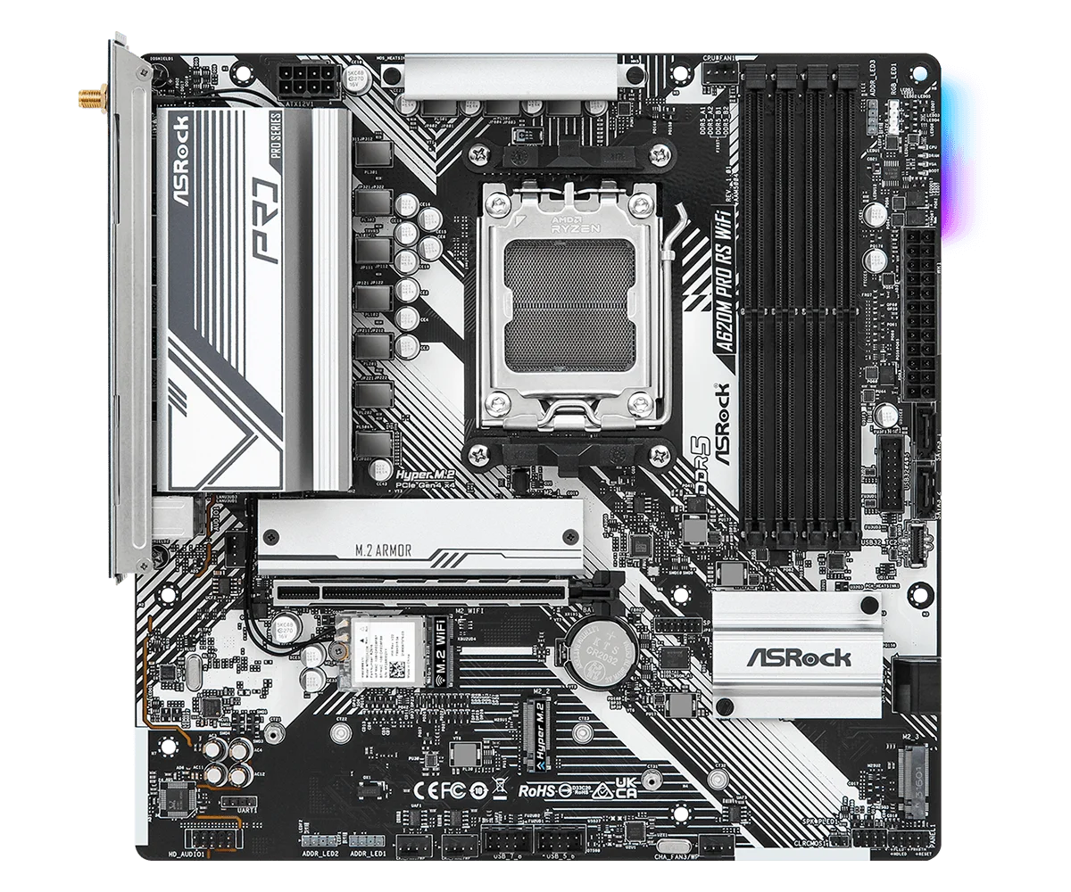 ASROCK AMD A620 A620M PRO RS WIFI Motherboard DDR5 256GB AM5 Support Ryzen5 7500F 5 7600 7 7700X 5 9600X 5 8500G CPU M.2 M-ATX