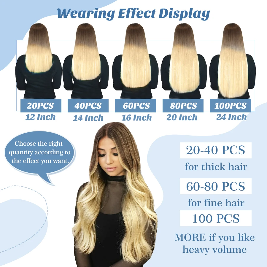 K.S WIGS MINI เทปต่อผมมนุษย์ผมไม่มีรอยต่อ Weft ที่มองไม่เห็น NATURAL Non-Remy Human Hair กาว EXTENSION