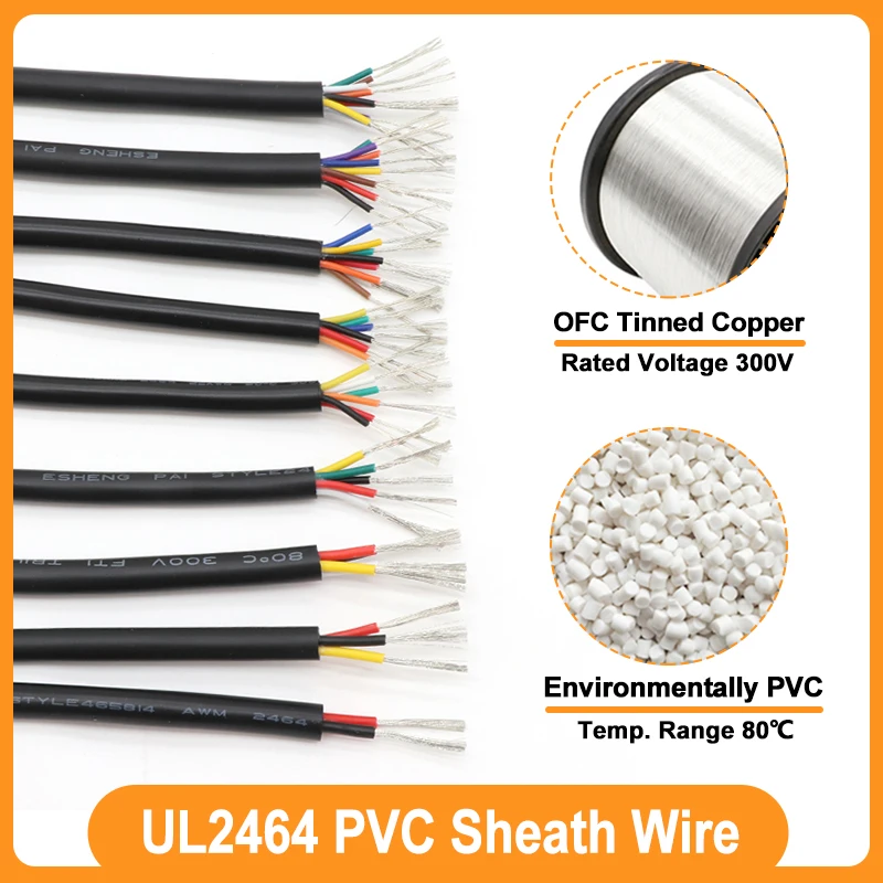 

1~10M UL2464 Sheath Wires 2 3 4 5 6 7 8 9 10 Cores Electronic Audio Wires 30 28 26 24 22 20 18 AWG Tinned Copper Signal Cable