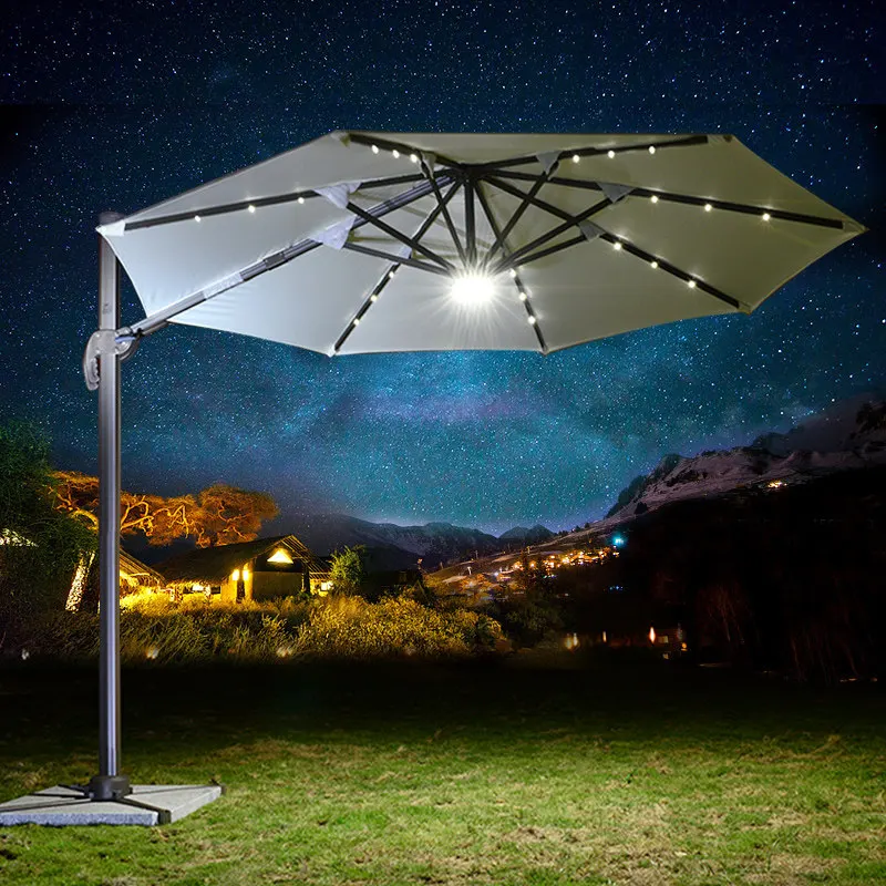 Outdoor Parasol Roman Square Leisure Court Umbrella Terrace Outdoor Solar Umbrella with LED Light Parasol