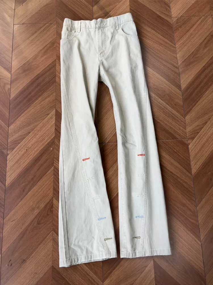 

American High Street Men's Winter Faion Design Embroidered Slim Fit Straight Leg Jeans Casual Wear Stand Fit Jeans