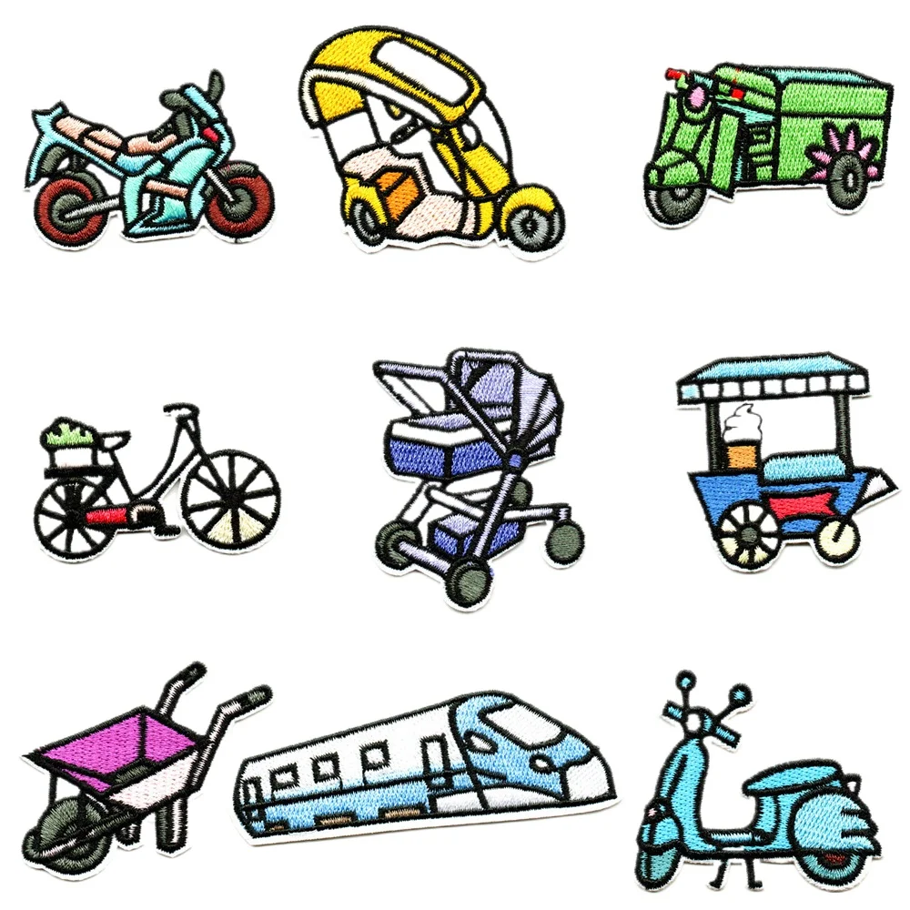 Cute Baby Cart Bicycles Patch Iron On Embroidered For Clothing Cartoon Anime Patches For Kid Clothes Appliques Stickers T-shirt