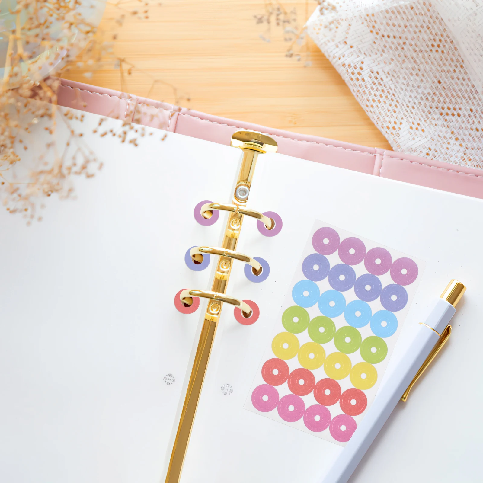 

12 Sheets Tear Resistant Hole Punch Reinforcement Sticker Circles Paper Hole Protectors Loose Leaf Paper Sheets