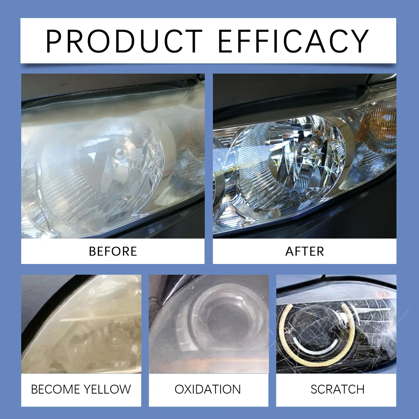 Pasta de restauración de faros de 120g/4,23oz, Kit restaurador de limpiador de faros de coche, Kit restaurador de faros para faros de coche de plástico